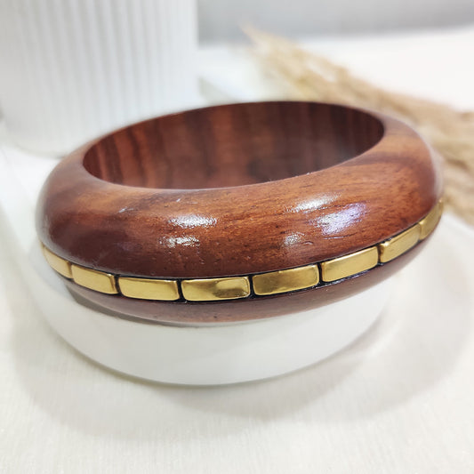 Handcrafted Wooden Bangle with Gold Metal Detailing
