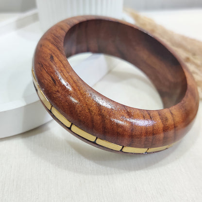 Wooden Bangle with Gold Metal Detailing-  3-Piece Statement Stack
