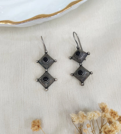 Oxidised Black Stone Drop Earrings