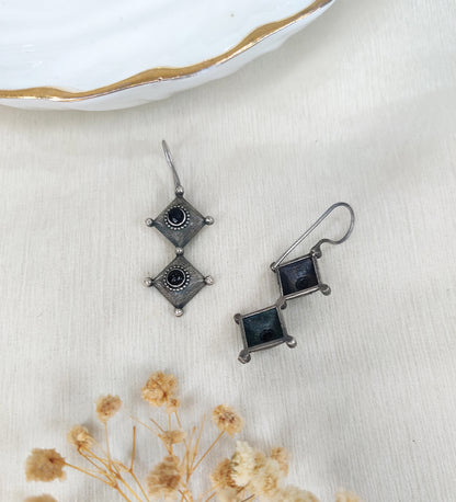 Oxidised Black Stone Drop Earrings