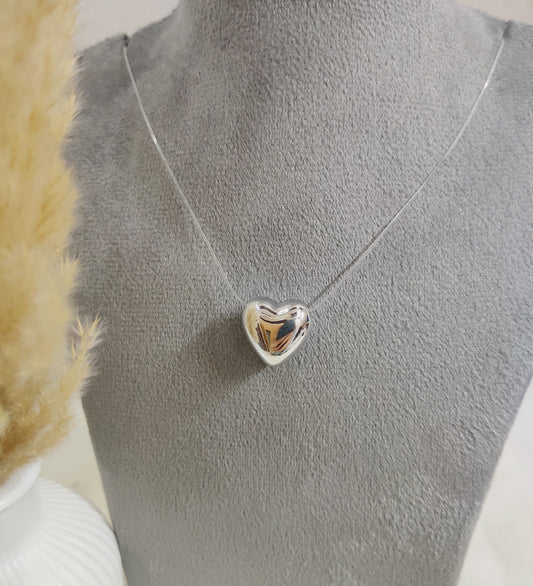 Silver Heart Pendant Transparent Neck Chain