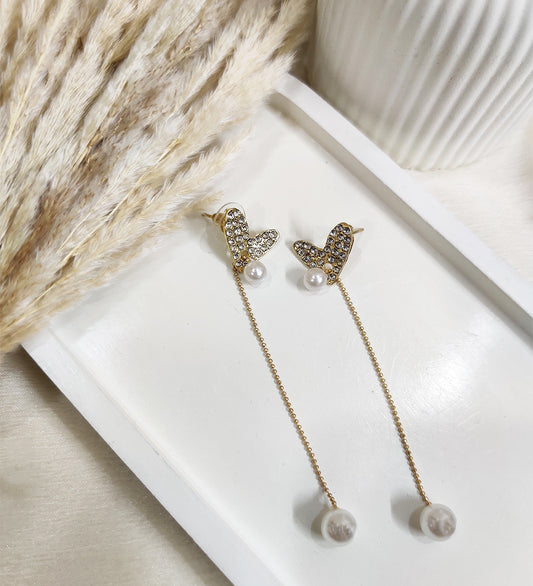 Heart and Tassel Pearl Earrings