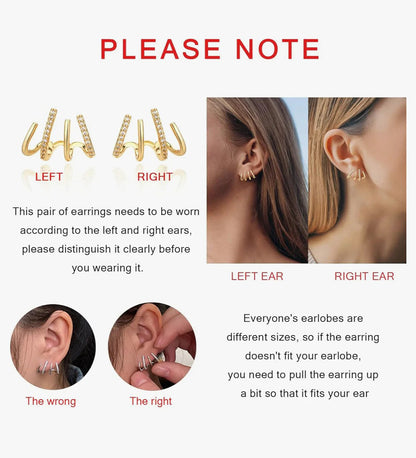 U-Shaped Four Rows Stud Earrings