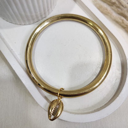 Rustic Wooden Bangles with Gold Cowrie Charm