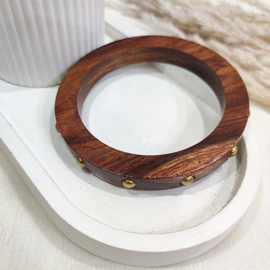 Chunky Wooden Bangles with Metallic Accent
