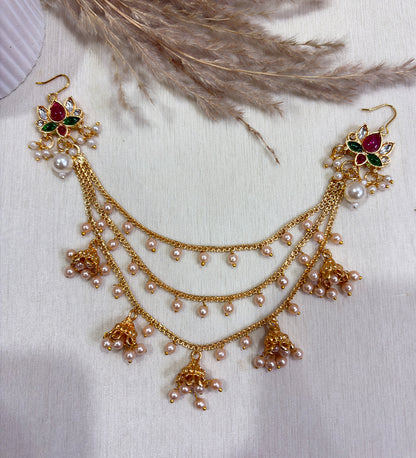 Kundan Floral Pearl Hair Chain