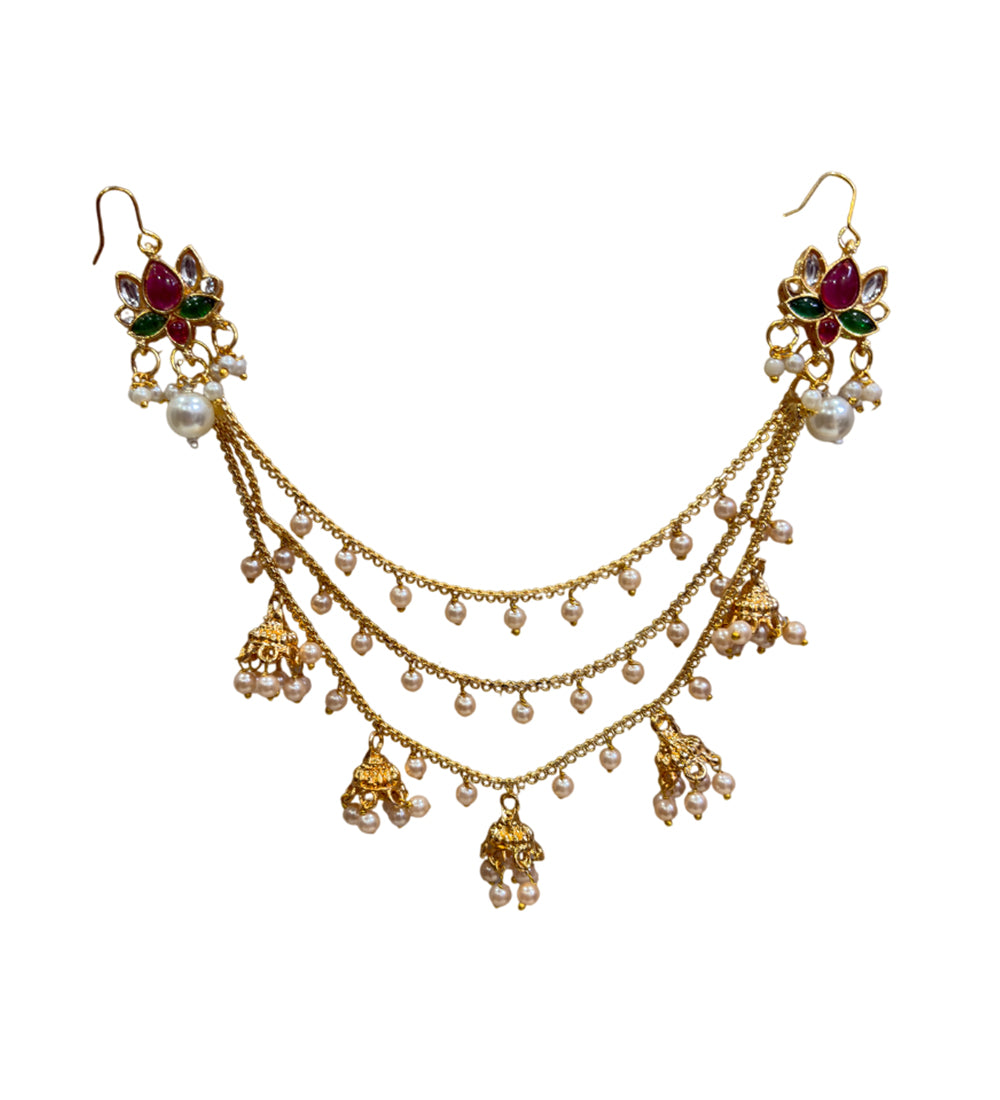 Kundan Floral Pearl Hair Chain