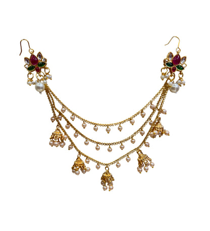 Kundan Floral Pearl Hair Chain