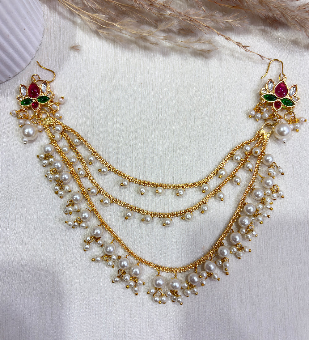 Gold & Pearl Bridal Back Hair Chain