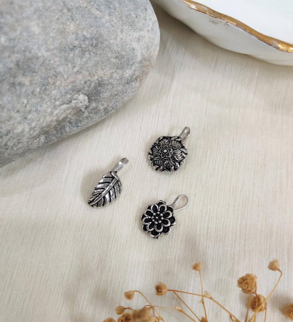 Oxidised Non piercing Pressing Clip Nose Pin-Set of 3