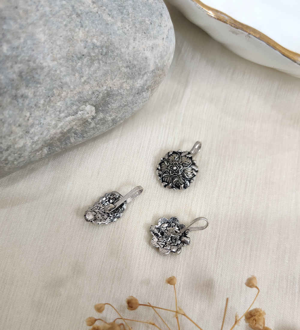 Oxidised Non piercing Pressing Clip Nose Pin-Set of 3