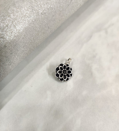 Oxidised Flower Non piercing Pressing Clip Nose Pin