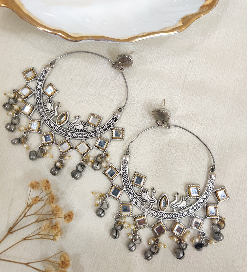 Oxidised Peacock Chand Bali  Earrings