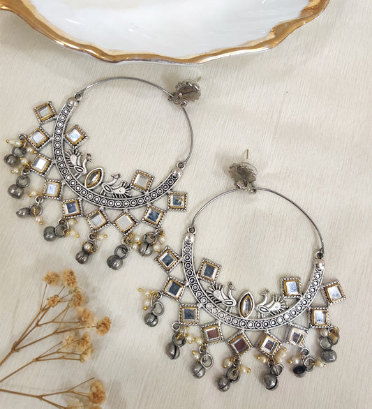 Oxidised Peacock Chand Bali  Earrings