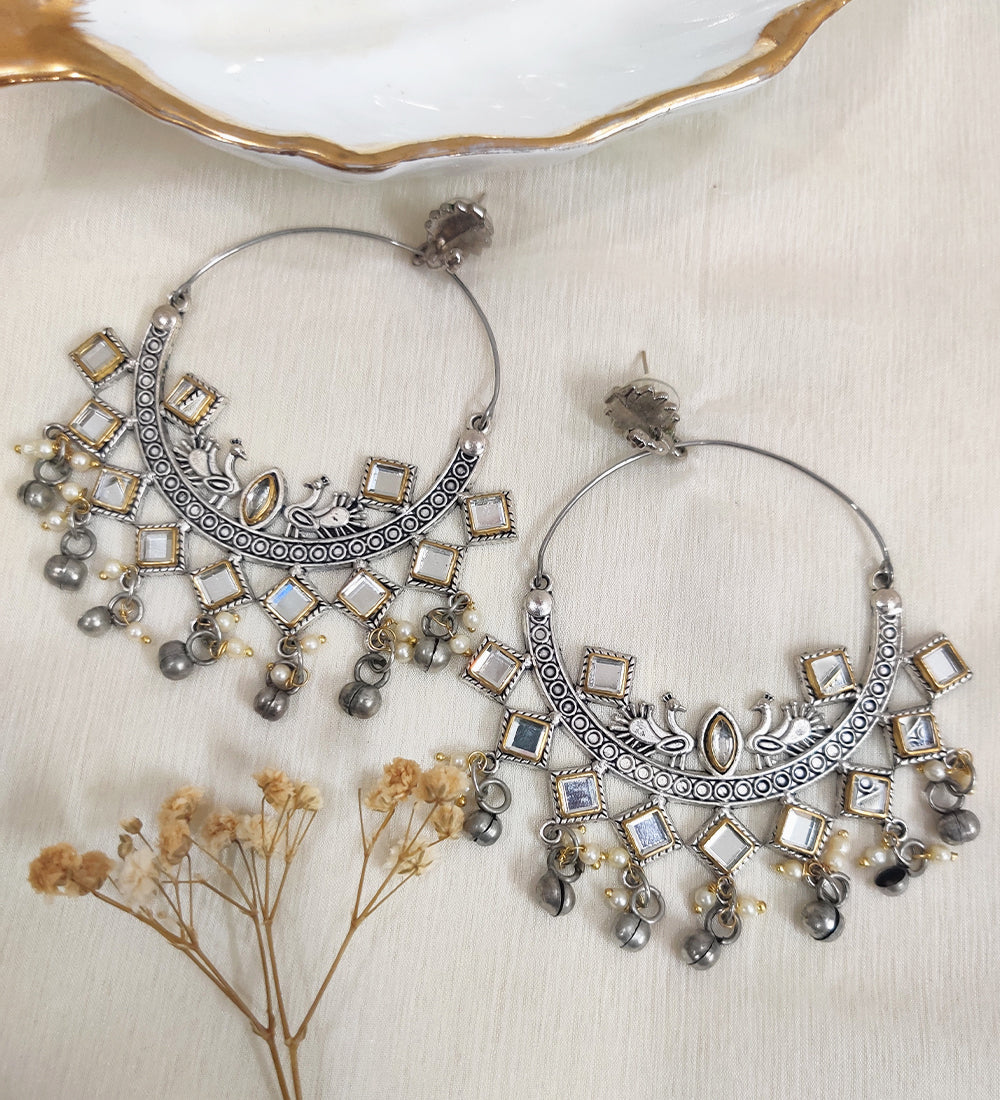 Oxidised Peacock Chand Bali  Earrings