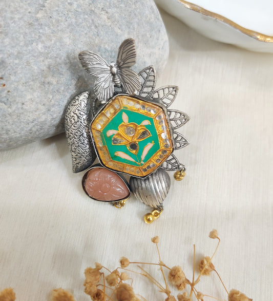 Oxidised Butterfly & Meenakari and Monalisa Adjustable Ring