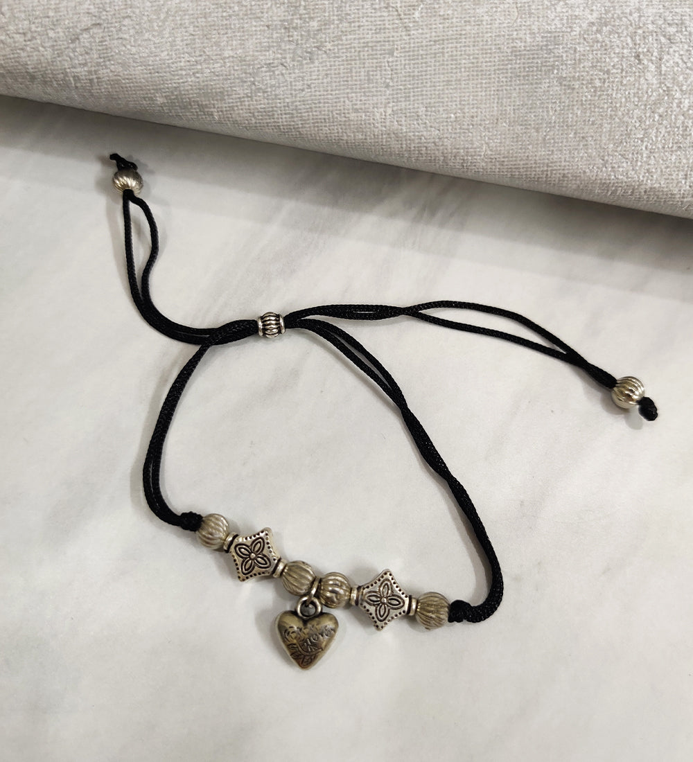 Heart Oxidised Adjustable Anklet