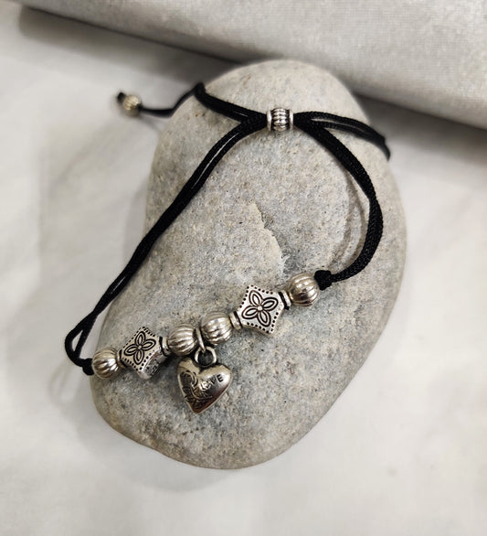 Heart Oxidised Adjustable Anklet