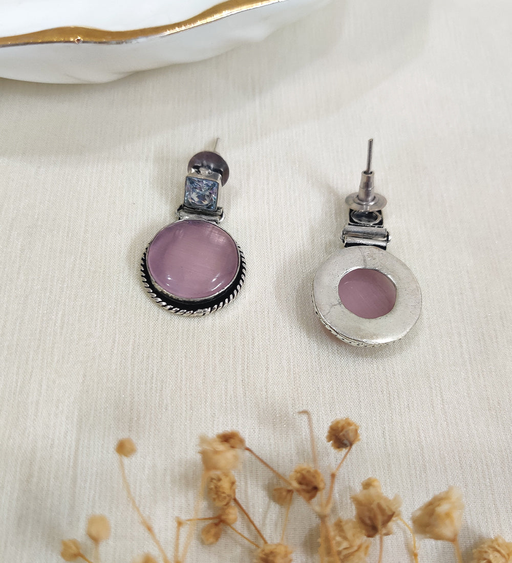 Pink Stone Oxidised Earrings