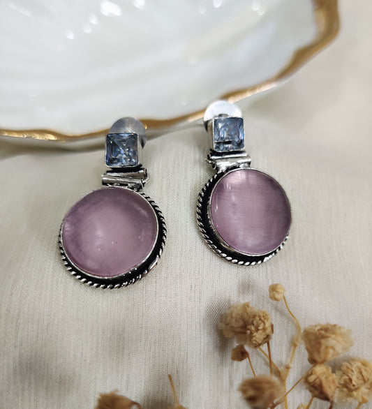Pink Stone Oxidised Earrings