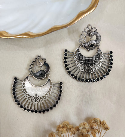 Oxidised Peacock with Black Stone Earrings