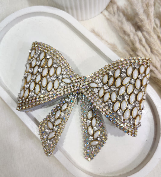 Crystal Studded White Stone Bow Hair Clip
