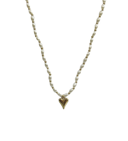 Golden Heart Pendant and Pearl Neck Chain