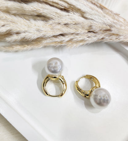 Pearl Drop Huggies Earrings