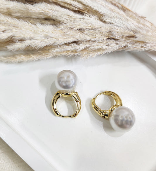 Pearl Drop Huggies Earrings