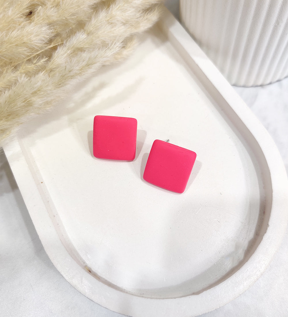 Pink Square Stud Earrings