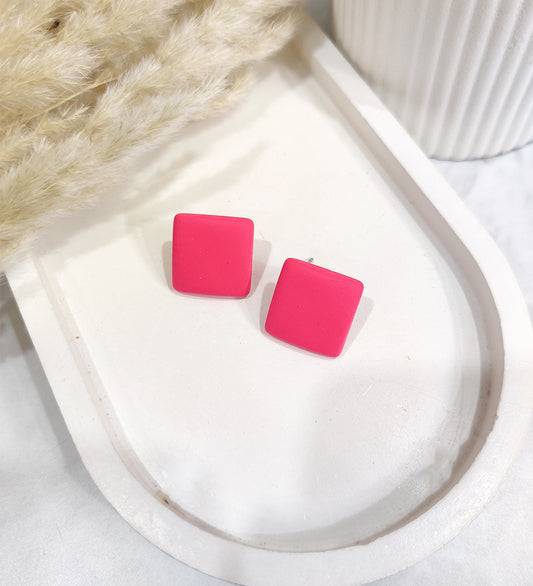 Pink Square Stud Earrings