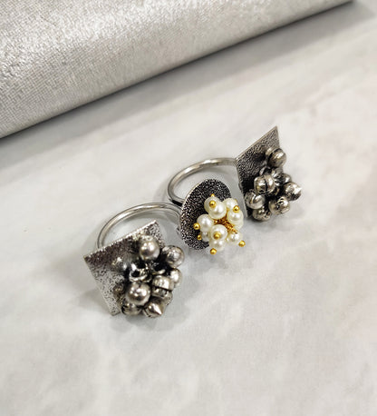 German Silver Ghungroo Adjustable Dual Finger Ring