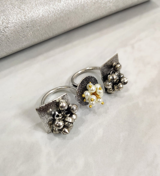 German Silver Ghungroo Adjustable Dual Finger Ring