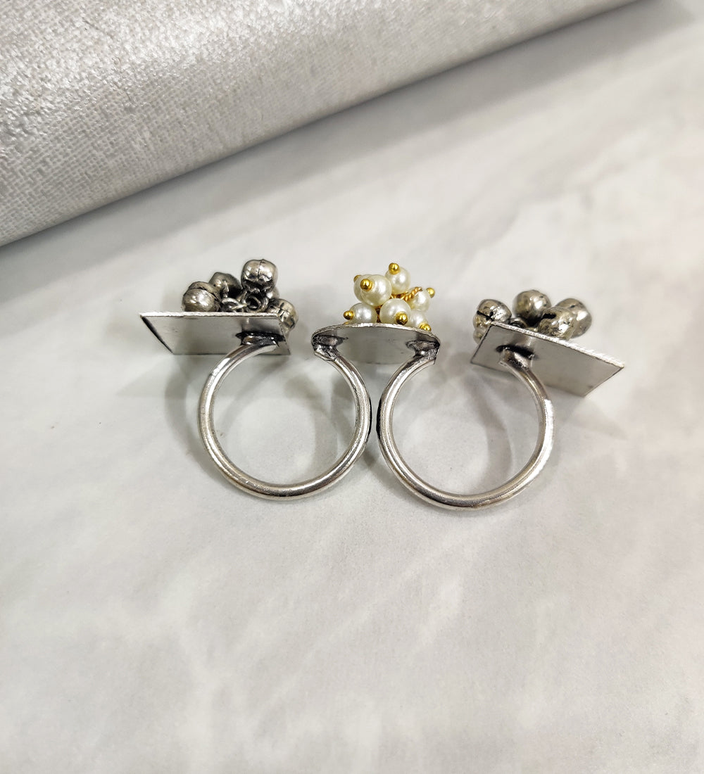 German Silver Ghungroo Adjustable Dual Finger Ring