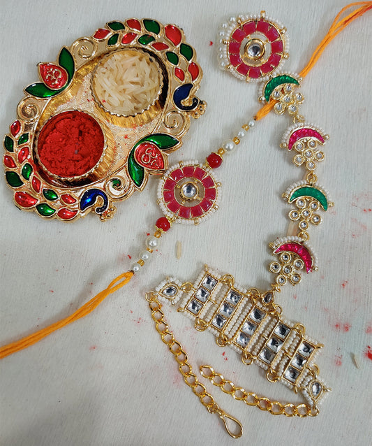 Kundan Couple Rakhi for Bhai and Bhabhi