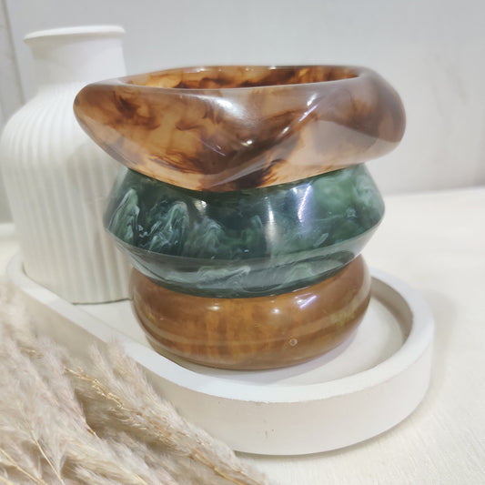 Oversized Acrylic Bracelet Trio – Natural Marble Finish