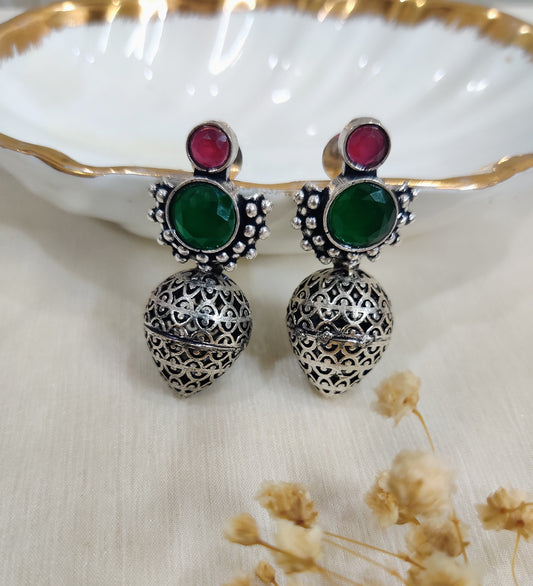 Red & Green Stone Studded Drop Earrings