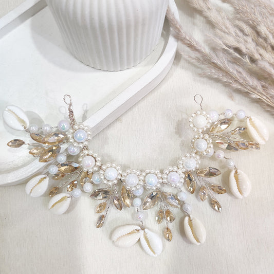 Boho Cowrie Shell & Crystal Beaded Hair Vein