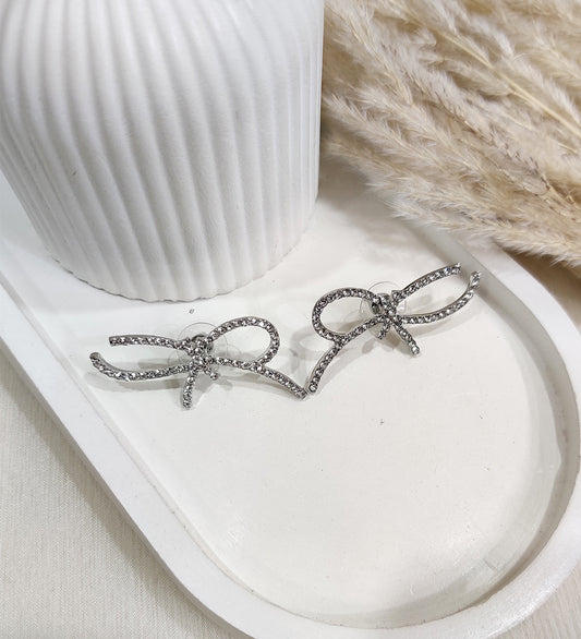 Silver Stud Bow Earrings