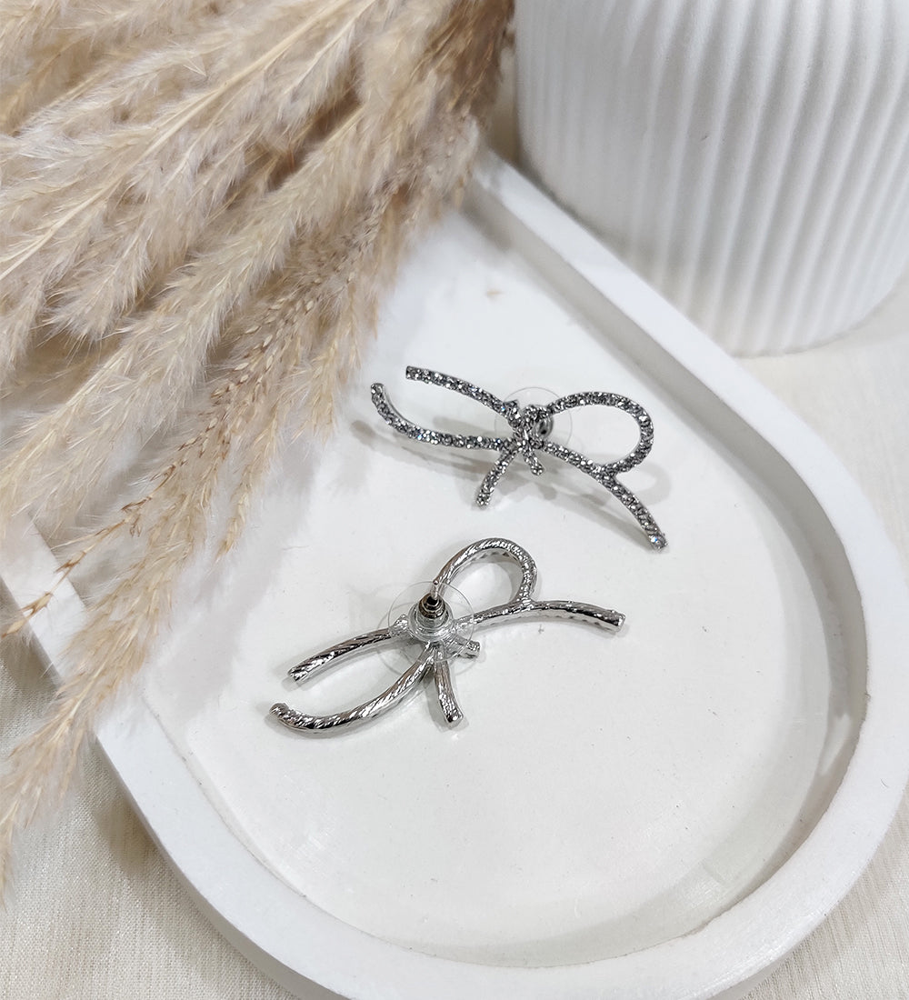 Silver Stud Bow Earrings