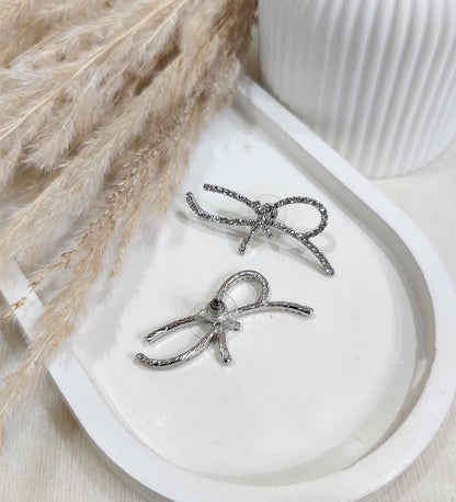 Silver Stud Bow Earrings