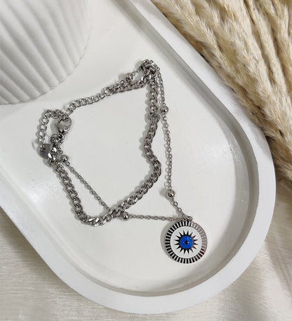 Silver Evil Eye Charm Chain Bracelet