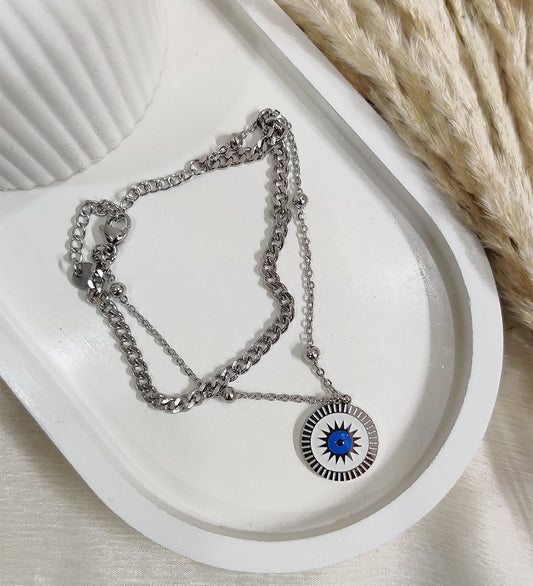 Silver Evil Eye Charm Chain Bracelet