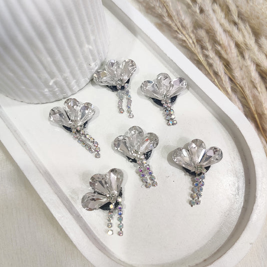 Silver Crystal Rhinestone Flower Embellishments Stick-on  (Set of 6)