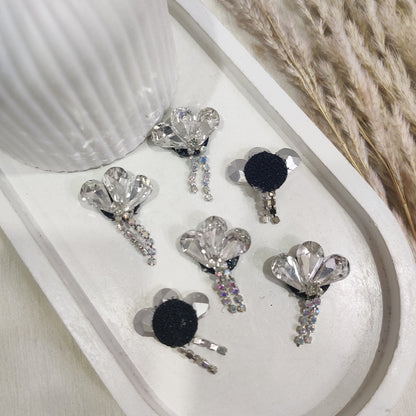 Silver Crystal Rhinestone Flower Embellishments Stick-on  (Set of 6)
