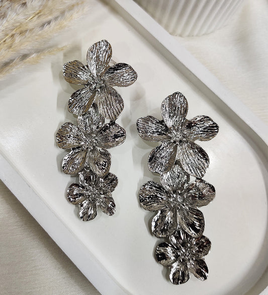 Silver Floral Drop Earrings