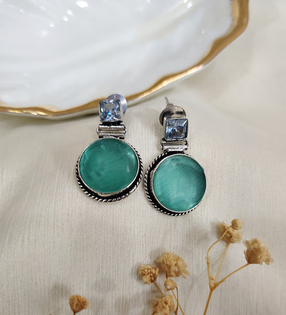 Sea Green Stone Oxidised Earrings
