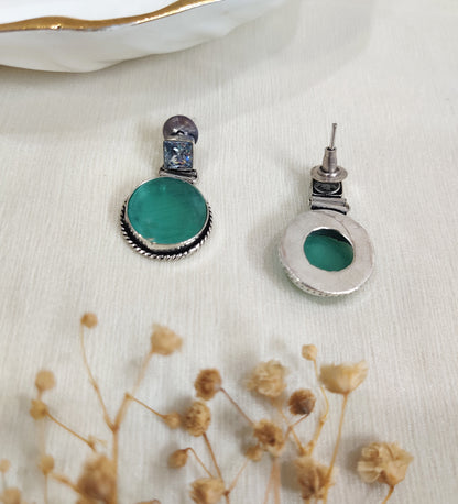 Sea Green Stone Oxidised Earrings