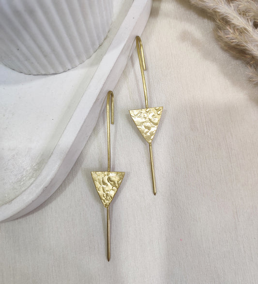 Textured Triangle Long Drop Earrings