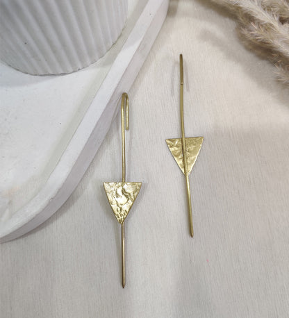 Textured Triangle Long Drop Earrings
